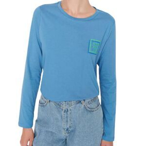 Misakia Blue Tee Long Sleeve Front Pocket Round Neckline Women's Size XXL